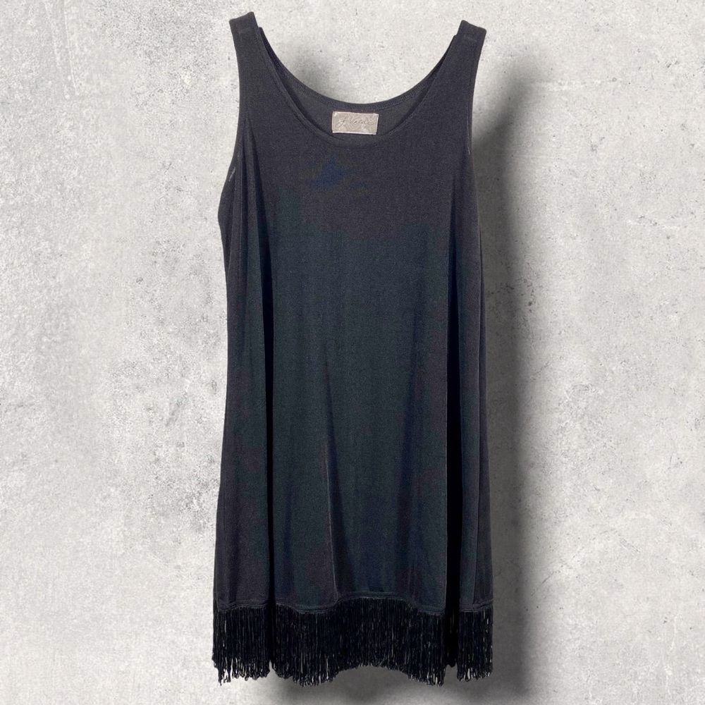J.Valdi Luxury Beach coverup swim resort wear women's fringe black tank style M